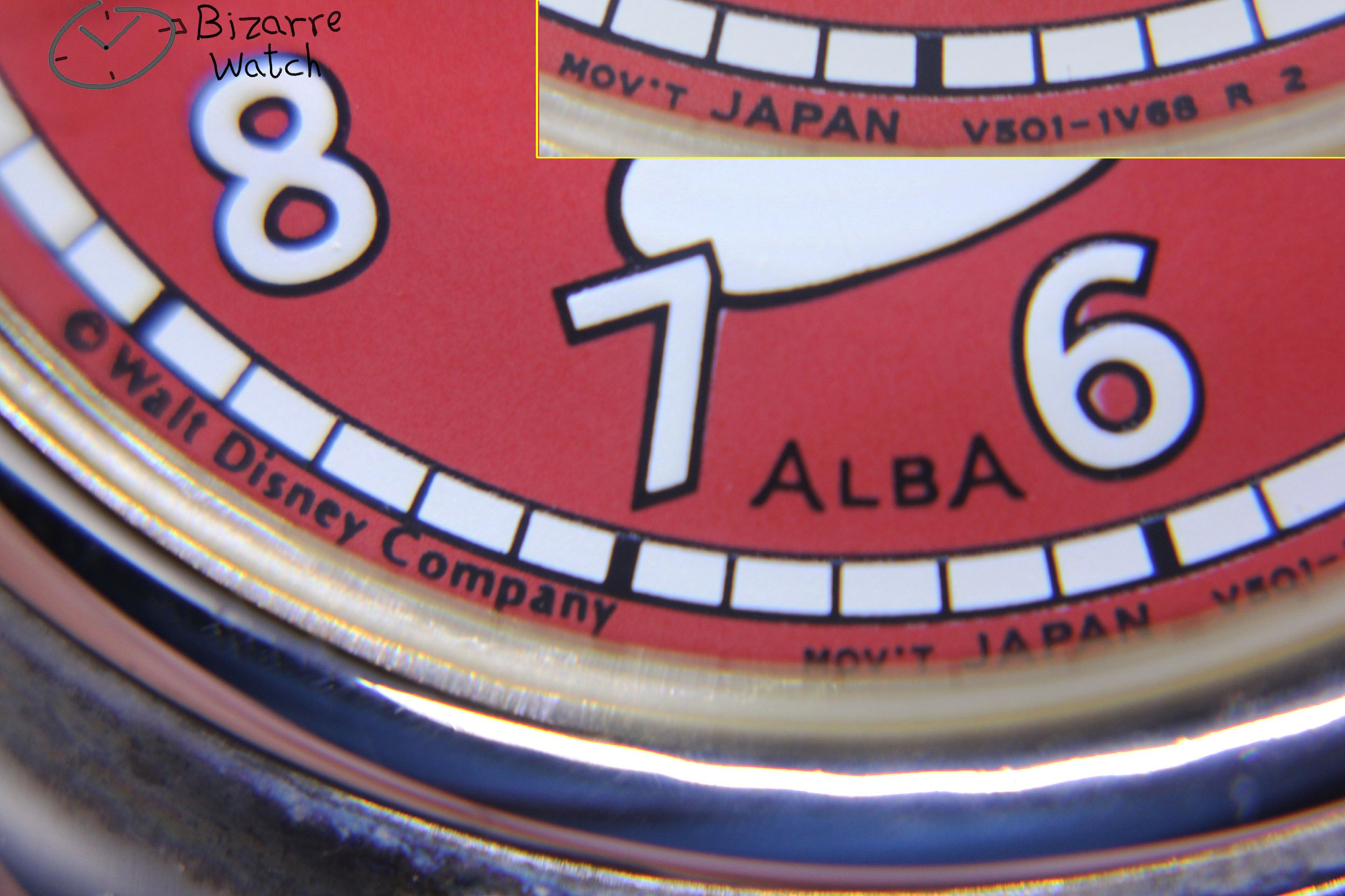 dial hands Vintage Alba Mickey Mouse Walt Disney Red brown Genuine Leather Watch Japan v501 V501-1V68 R2 V501-6P10 R1 bizarre bizarrewatch women men unisex