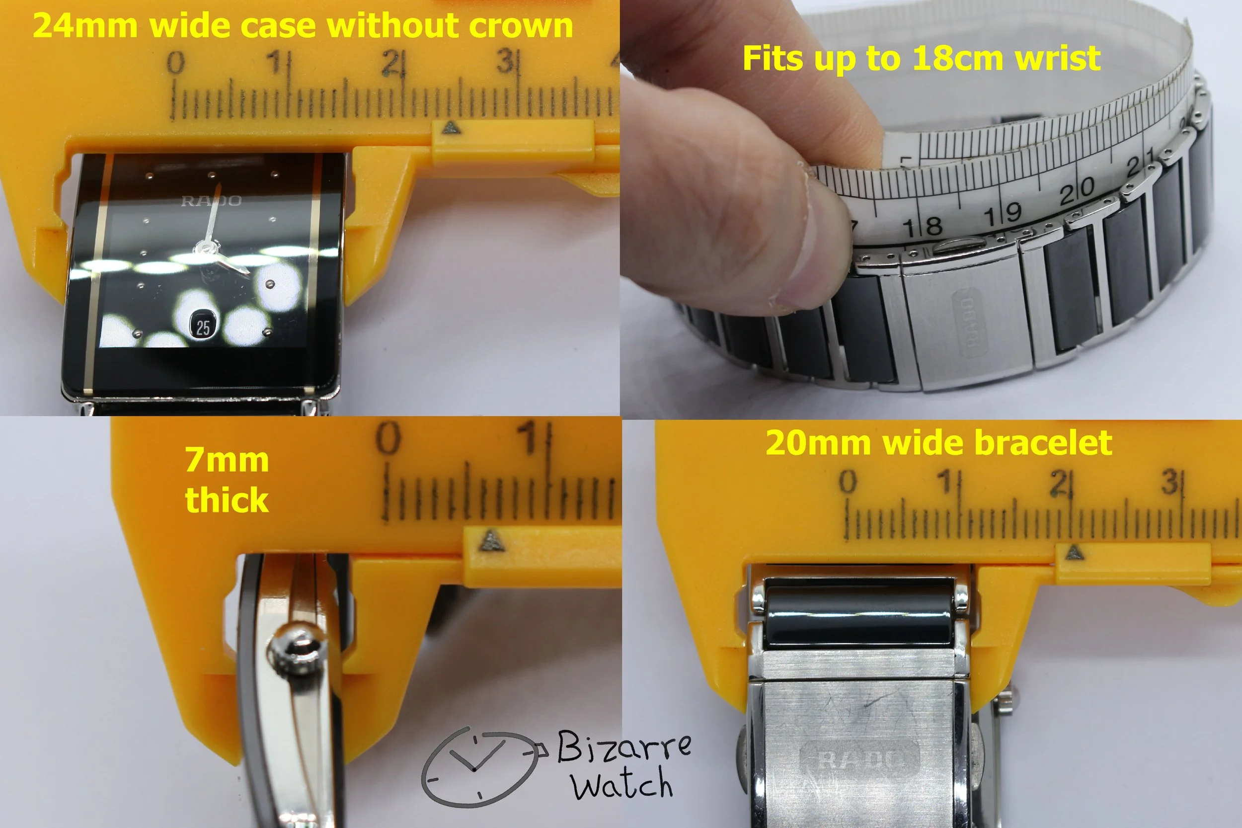 size dimensions wrist Scratchproof Rado Black Ceramic Diastar Integral 160.0486.3 Watch men gents bizarre bizarrewatch