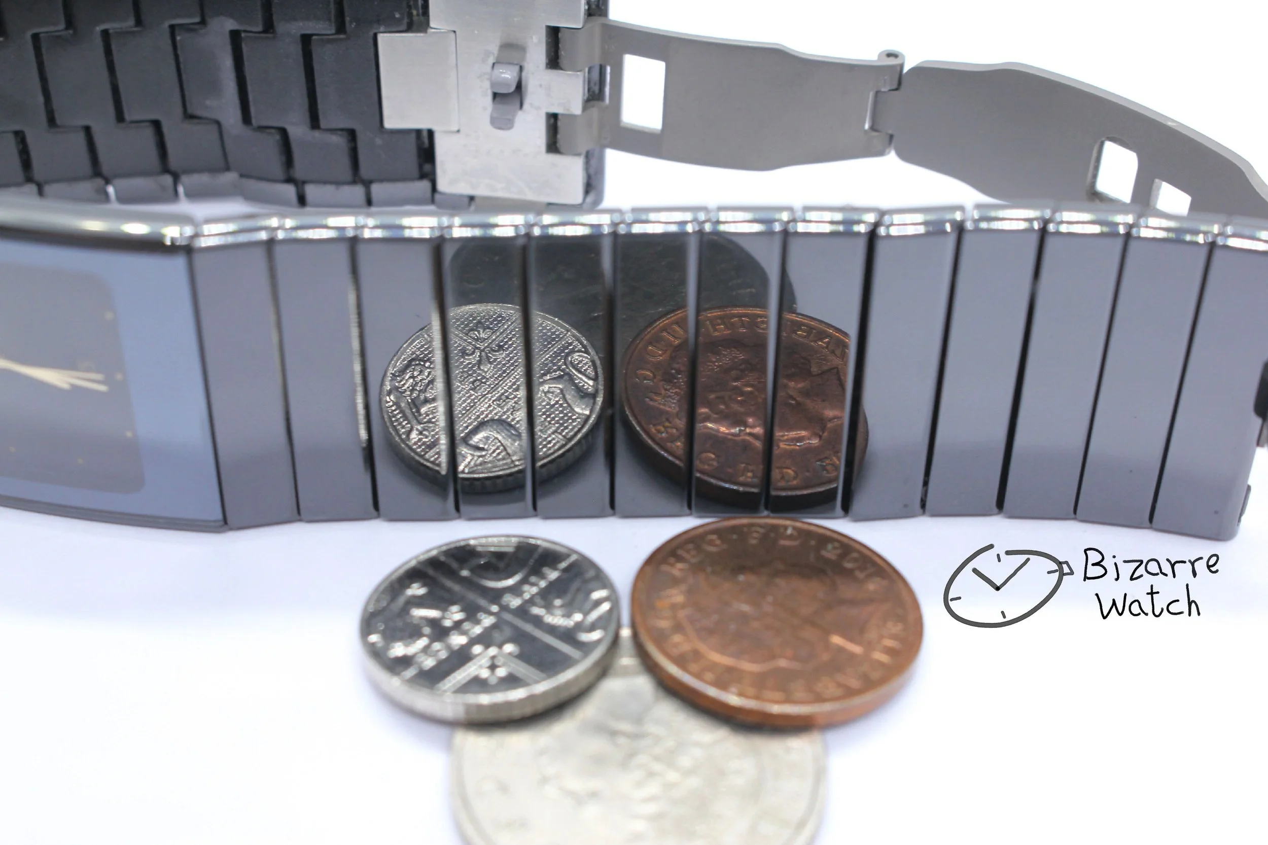 coin reflection mirror links bracelet 27mm Scratchproof Rado Ceramica Diastar 111.0294.3 Black Ceramic Watch bizarre women men unisex used preowned pre-owned