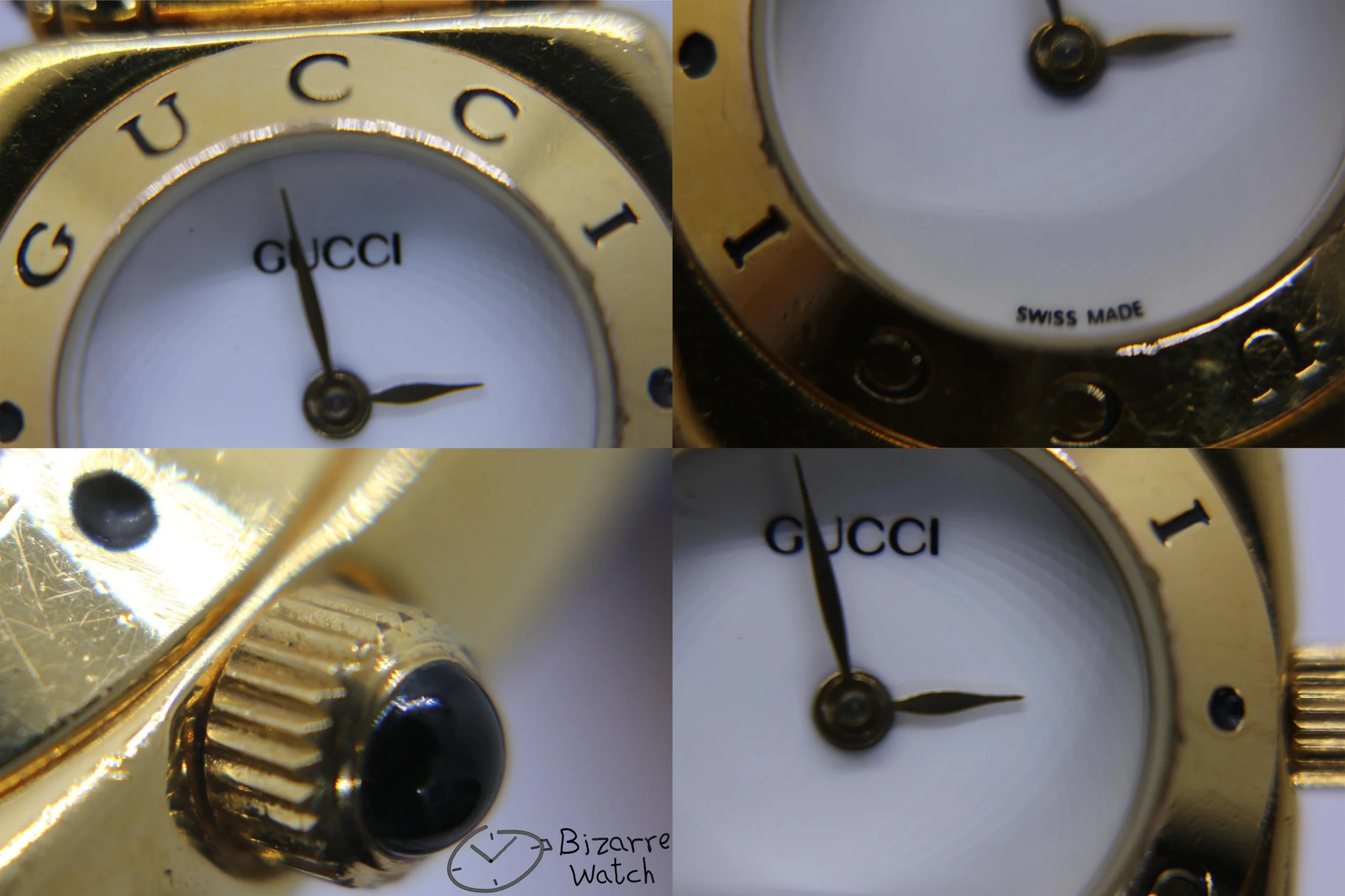 crown hands logo Vintage Ladies gold plated Goldplated GUCCI 6300L White Dial Brown Strap Watch women bizarre