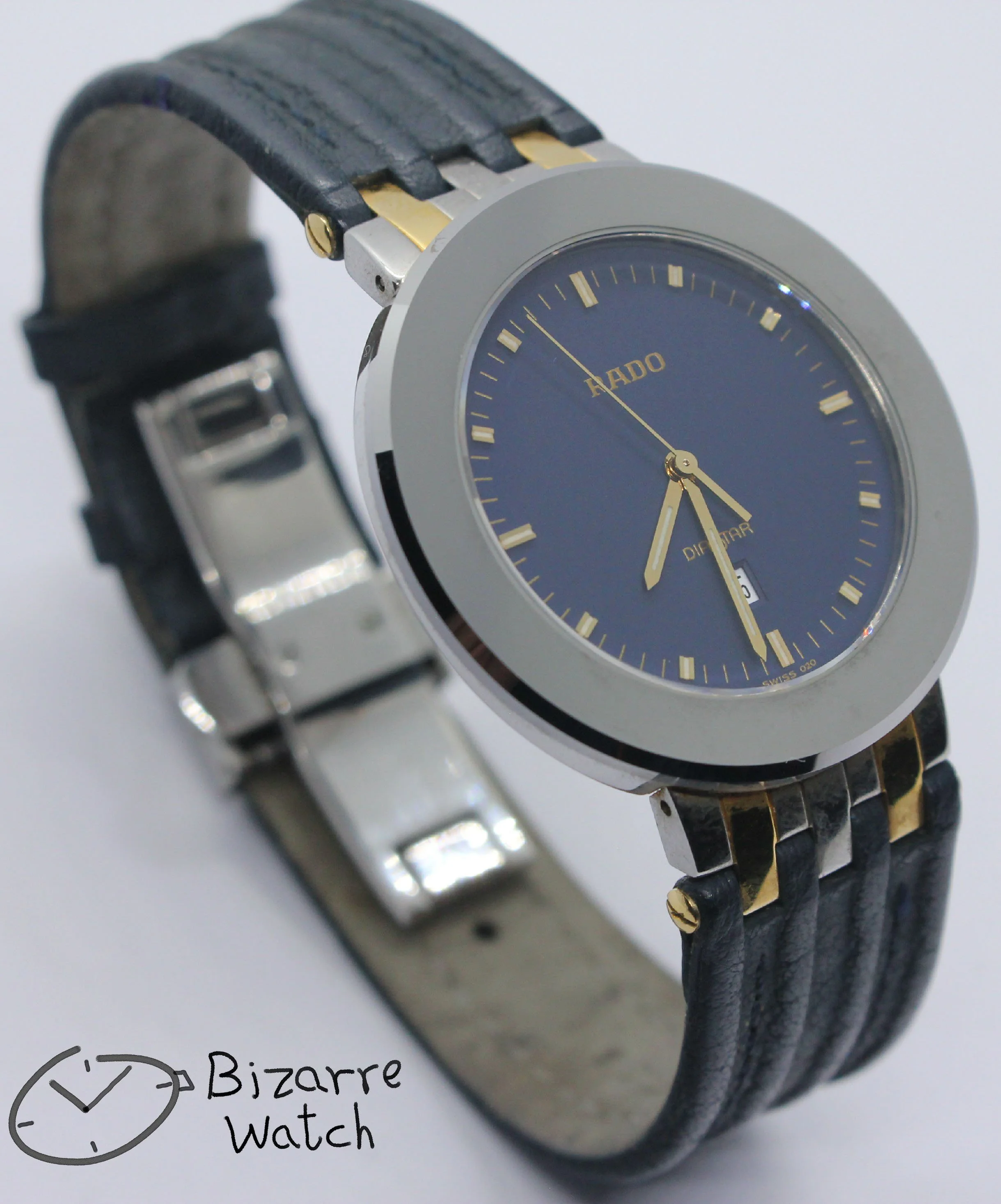 vintage used preowned pre-owned Scratchproof Navy Blue Rado Diastar 35mm Tungsten Carbide Bezel 152.0341.3 Watch bizarrewatch bizarre