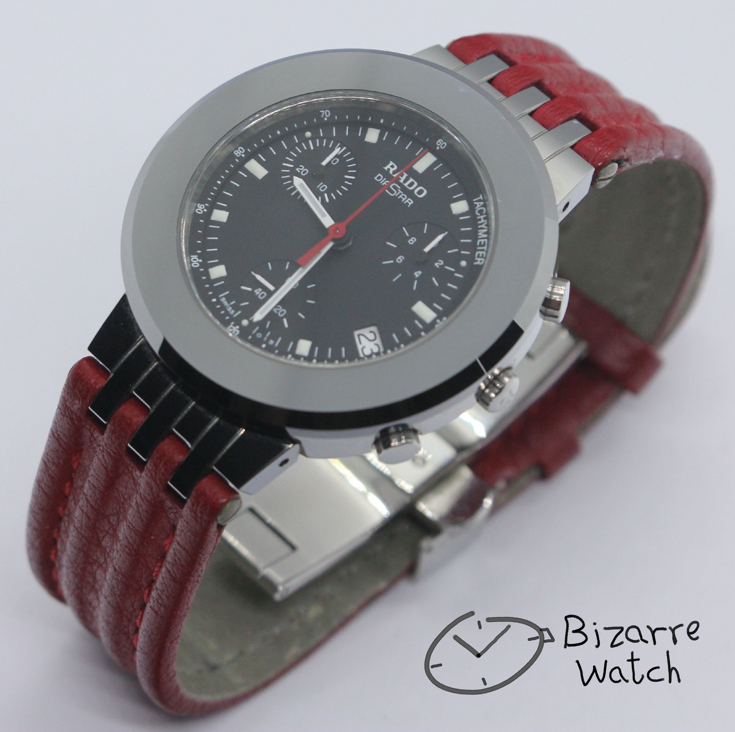 Rado Mini Diamaster Diastar 34mm Chronograph Tungsten Carbide Red 538.0470.3 women unisex men bizarrewatch