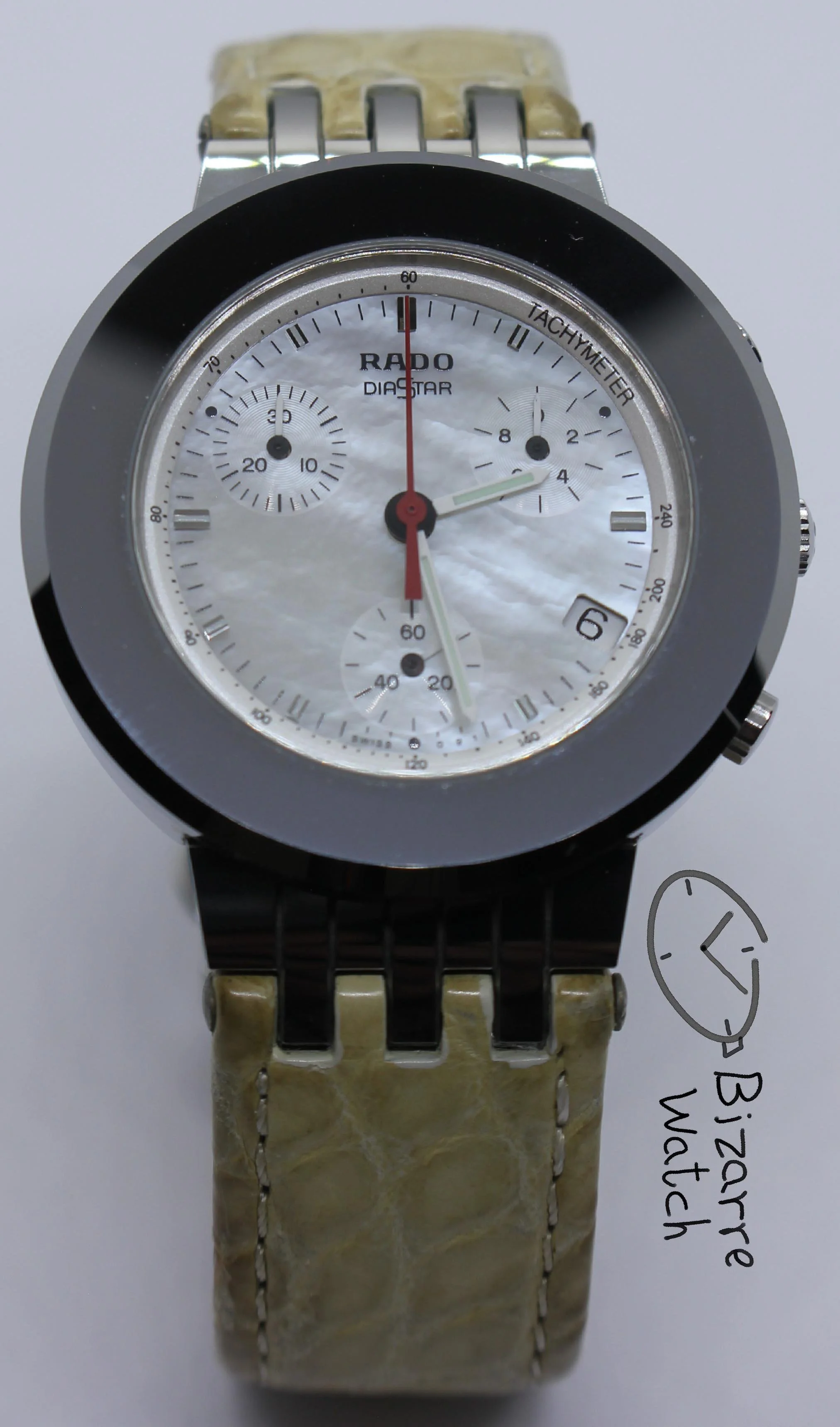 mother of pearl Rado Mini Diamaster Diastar 34mm Chronograph Tungsten Carbide Grape Colour Leather 538.0470.3 Watch men women unisex