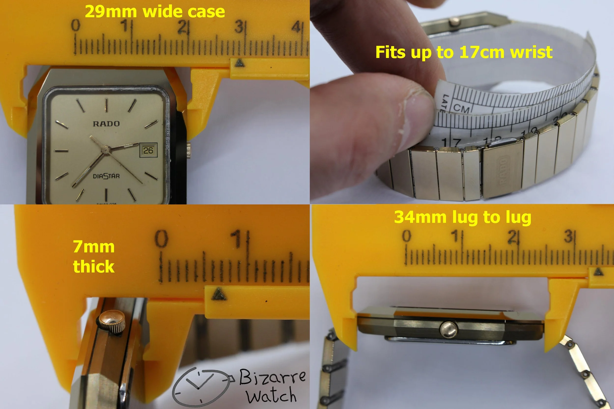 size dimensions wrist Vintage Scratchproof Rado Diastar 129.0325.3 Tungsten Mirror Finish Unisex Watch bizarre women men