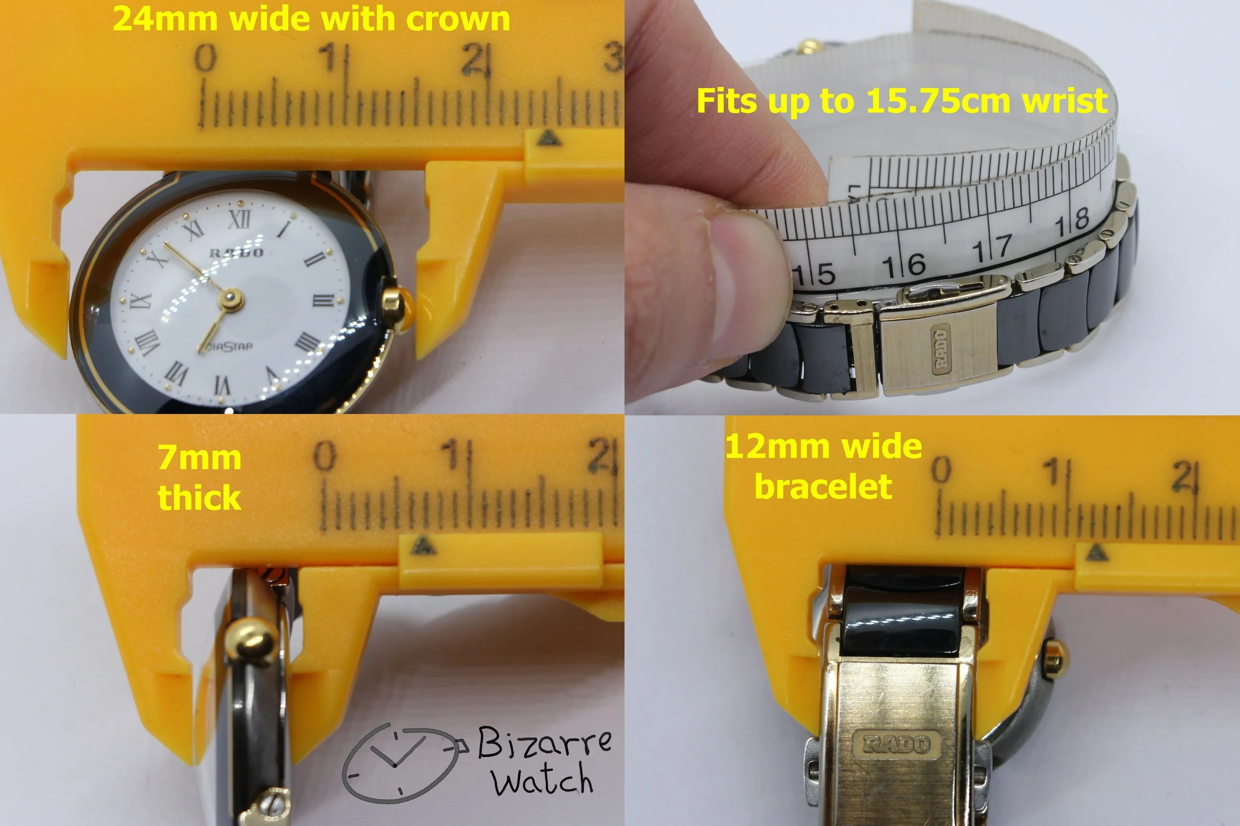 size dimensions wrist sapphire domed vintage Ladies Scratchproof RADO Coupole Diastar 24mm Black Ceramic 204.0302.3 Watch bizarre bizarrewatch women ladies