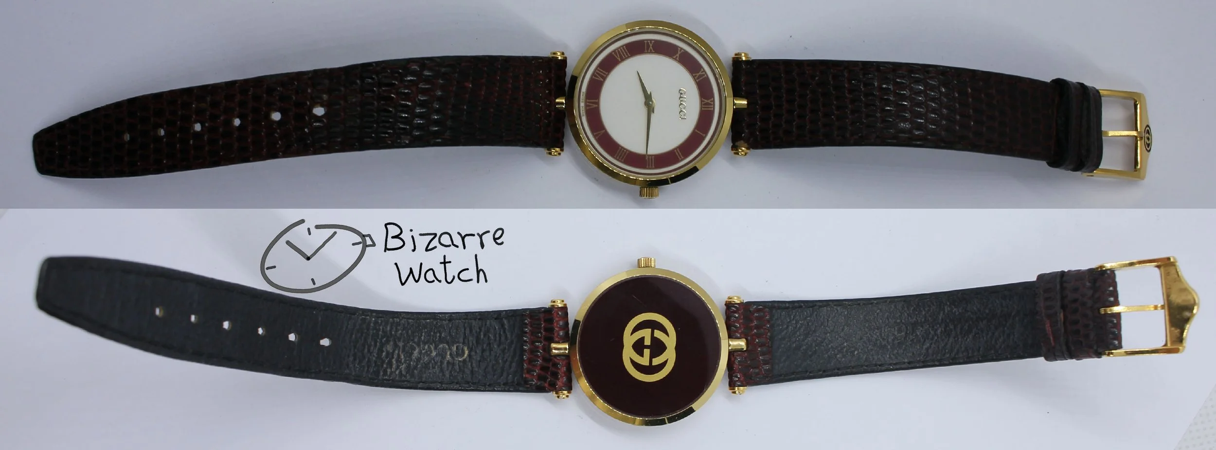 leather 2000 3000 men women Unisex Goldplated GUCCI 2000M White Dial Original Brown Strap Watch bizarre