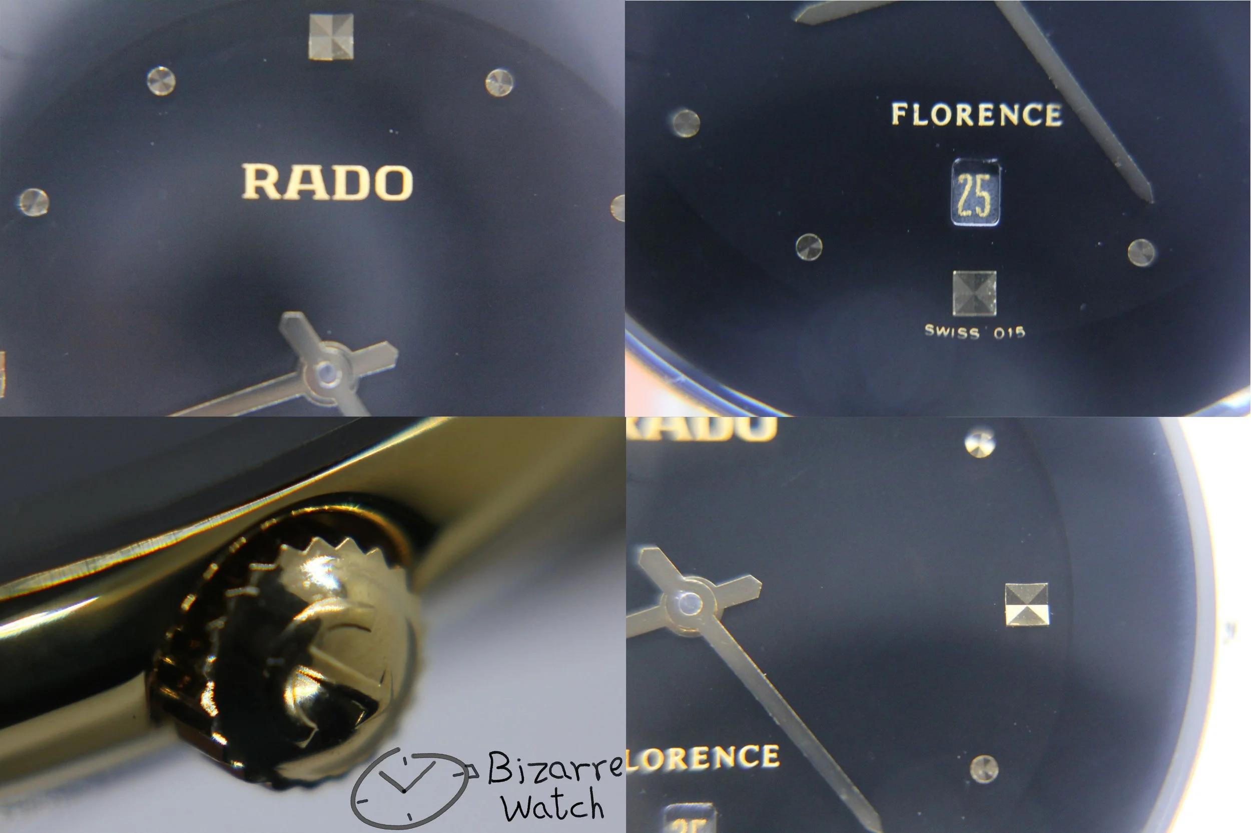 crown hands logo date dial 015 vintage sapphire crystal Rado Florence Goldplated 160.3677.2 two tone bracelet Watch bizarre bizarrewatch men women unisex