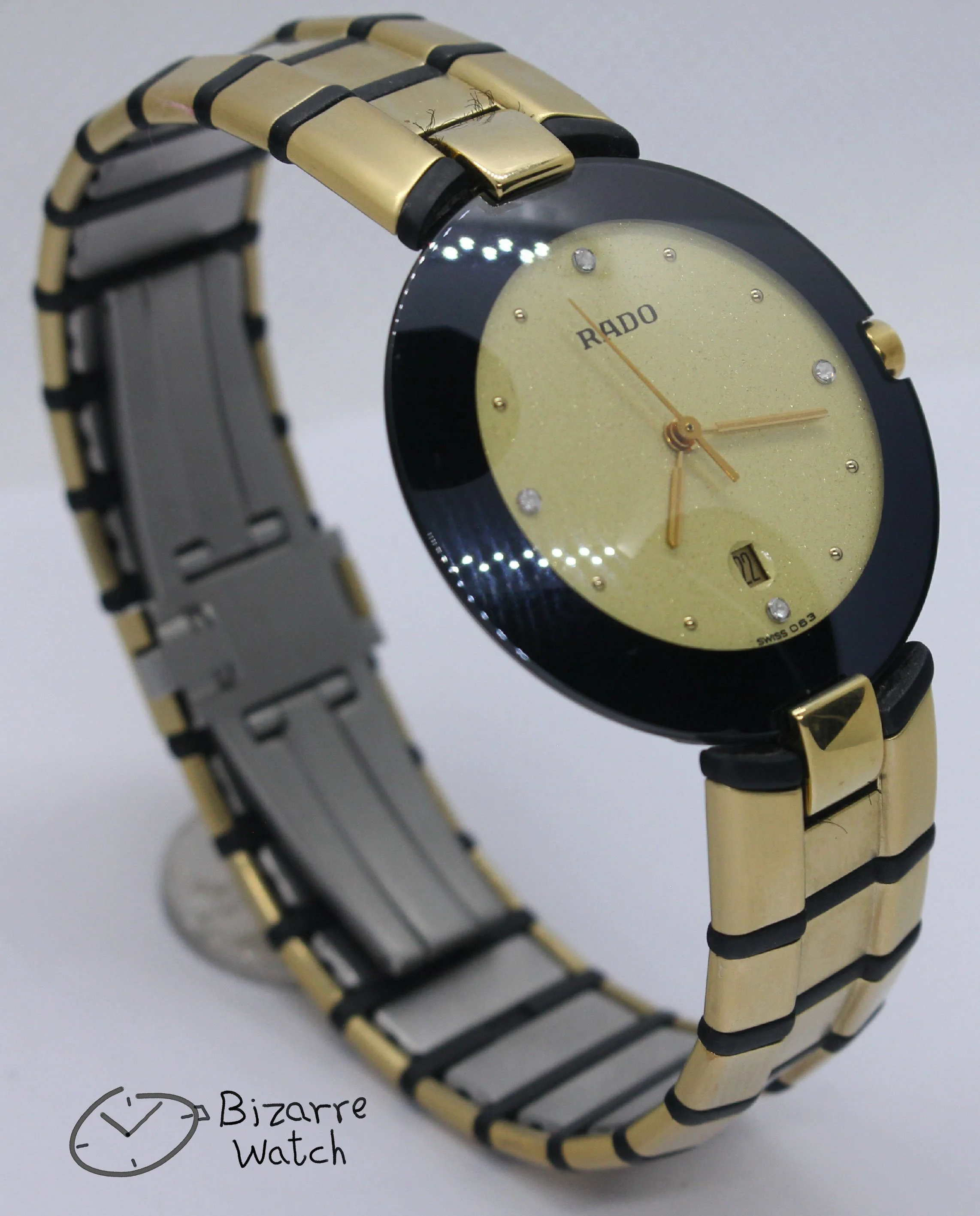 yellow champagne vintage RARE Rado La Coupole 129.4075.4 gold plated goldplated Steel Rubber Bracelet Watch men women unisex bizarre