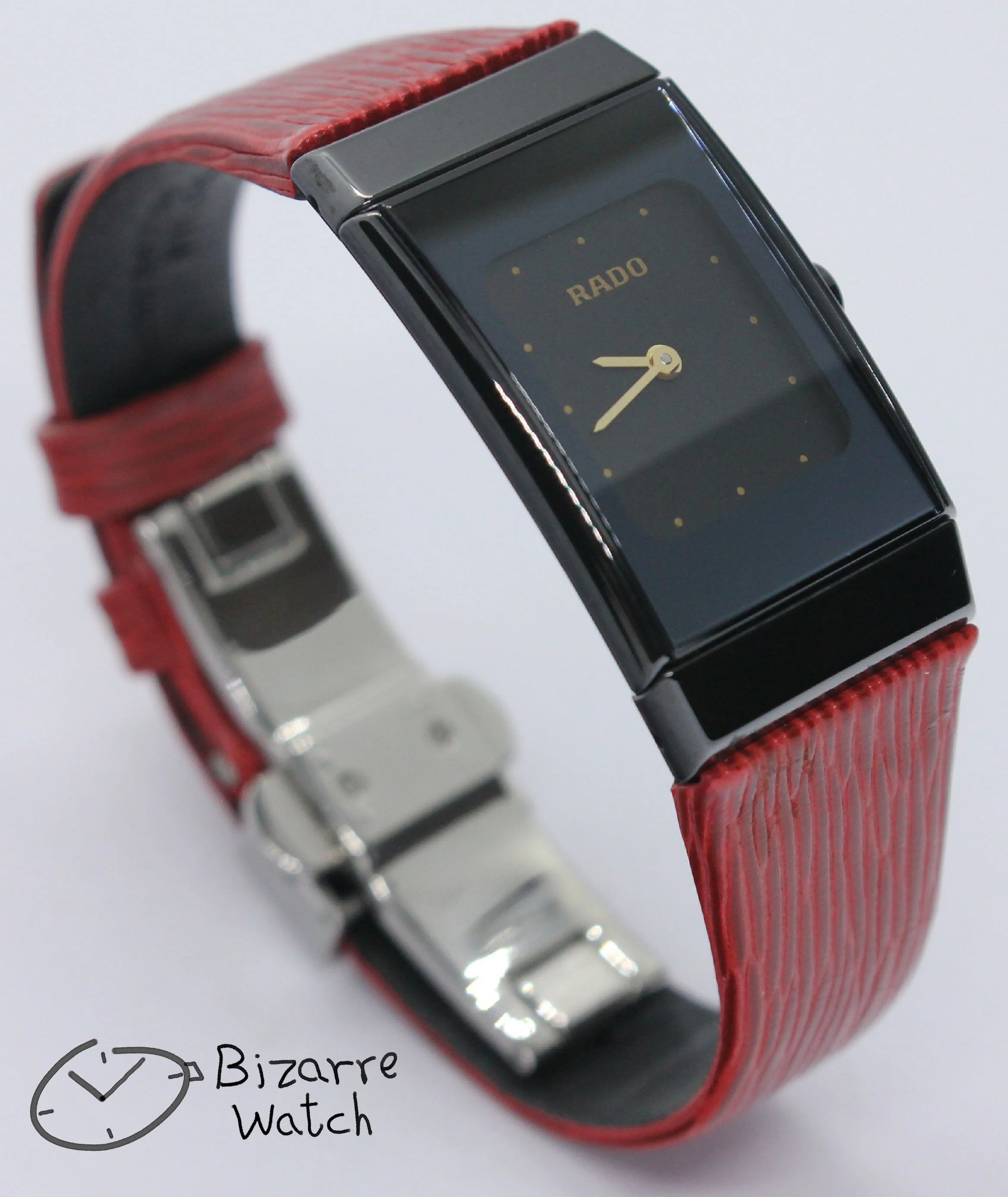 vintage nos New Old Stock Scratchproof Rado Ceramica Diastar 963.0350.3 Black Ceramic Red Strap Watch bizarre women ladies