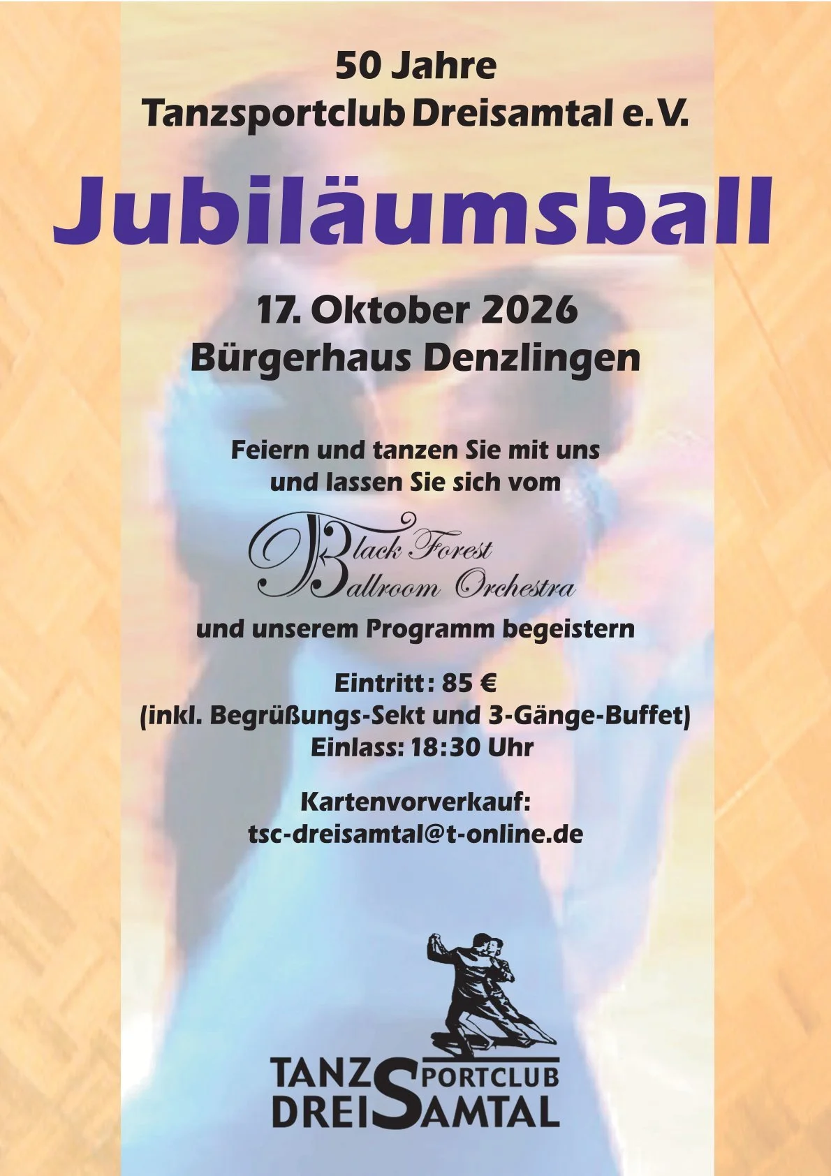 Werbeplakat des Tanzsportclubs Dreisamtal für den Jubiläumsball