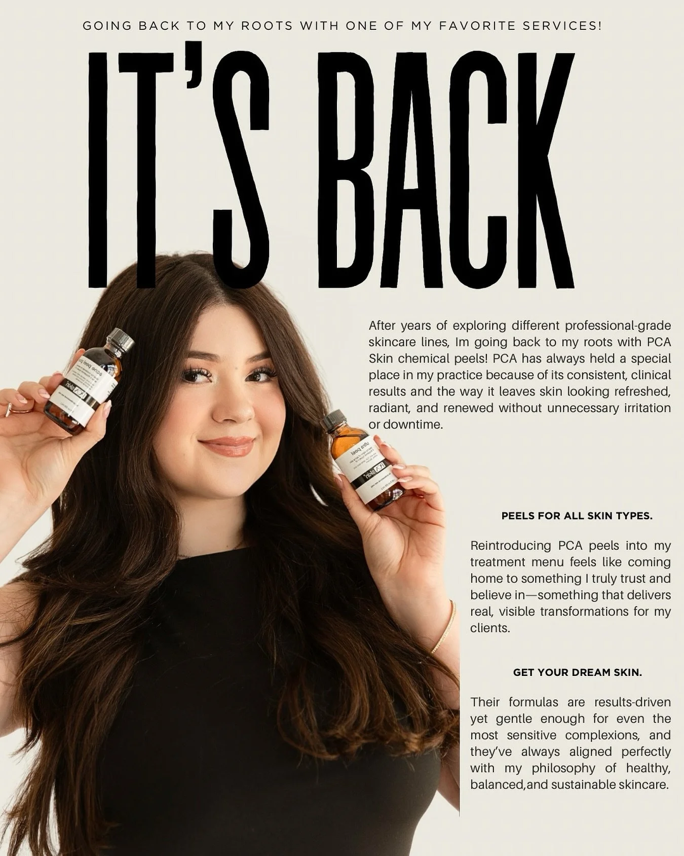 Me &amp; PCA back together again 👩&zwj;❤️&zwj;💋&zwj;👩

Introducing 4 new chemical peels!!! Just in time for peel season 🤍

PCA was the first peel line I ever worked with. Working at the dermatologist I saw such a variety of skin that needed a lin