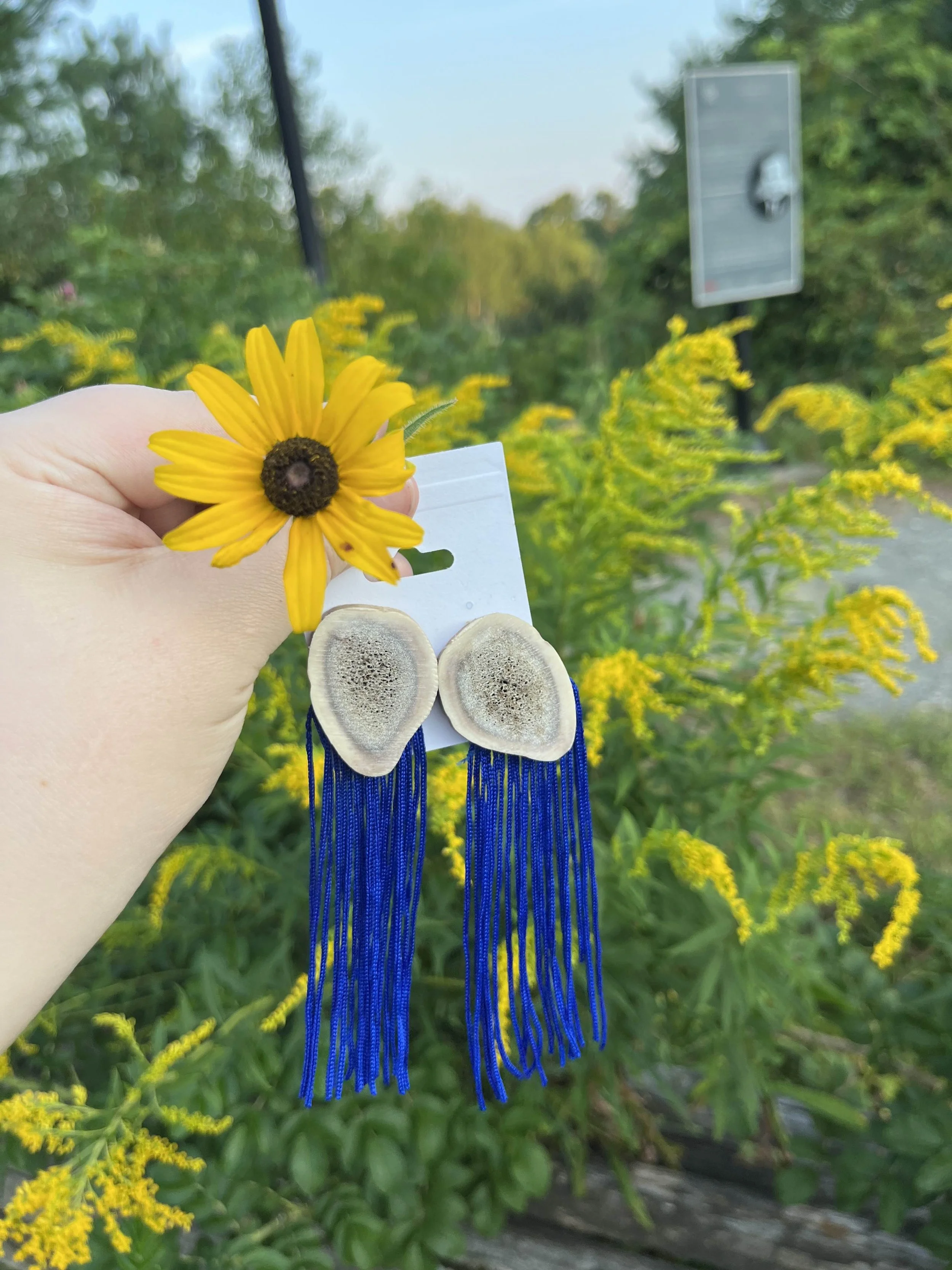 Caribou Antler Earrings with Fringe