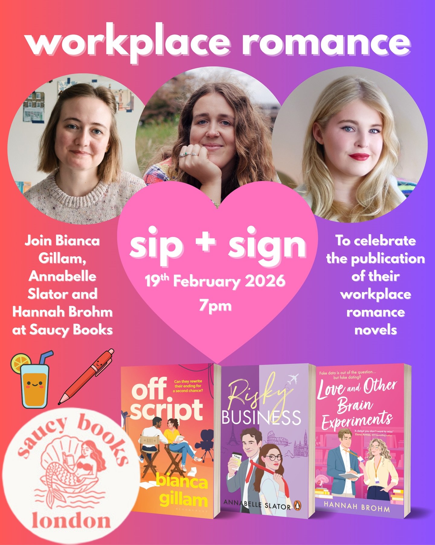 One of my favourite things about being an author has been making new author friends - and now I get to do events with them! Thank you so much to @saucybooks for hosting @annabelleslator , @hannahbrohm and I to celebrate our Rom coms which all publish