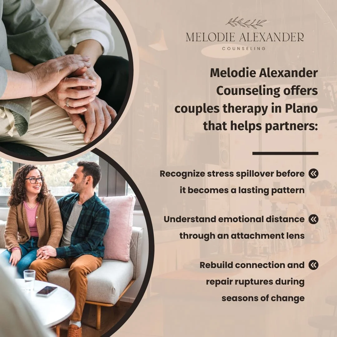 Couple smiling together at home representing couples therapy support at Melodie Alexander Counseling in Plano