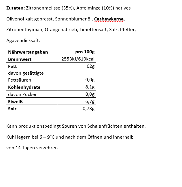 Zitronenmelissenpesto Inhalt und Nährwert.png