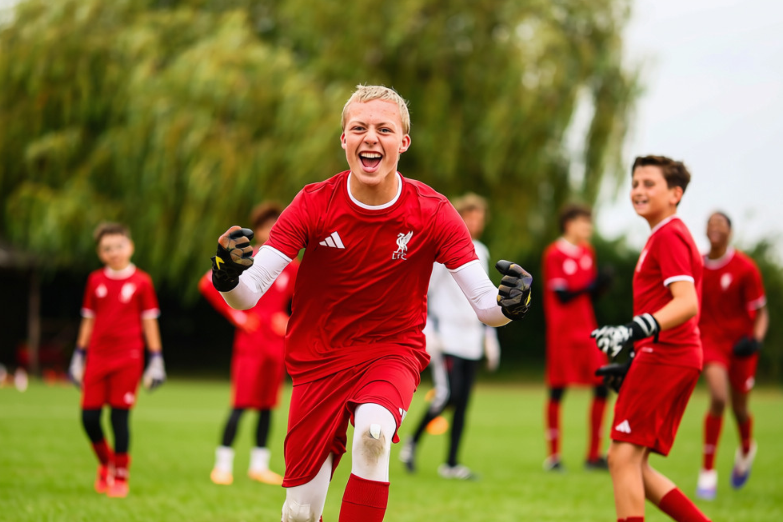 Goalkeeper celebrating save