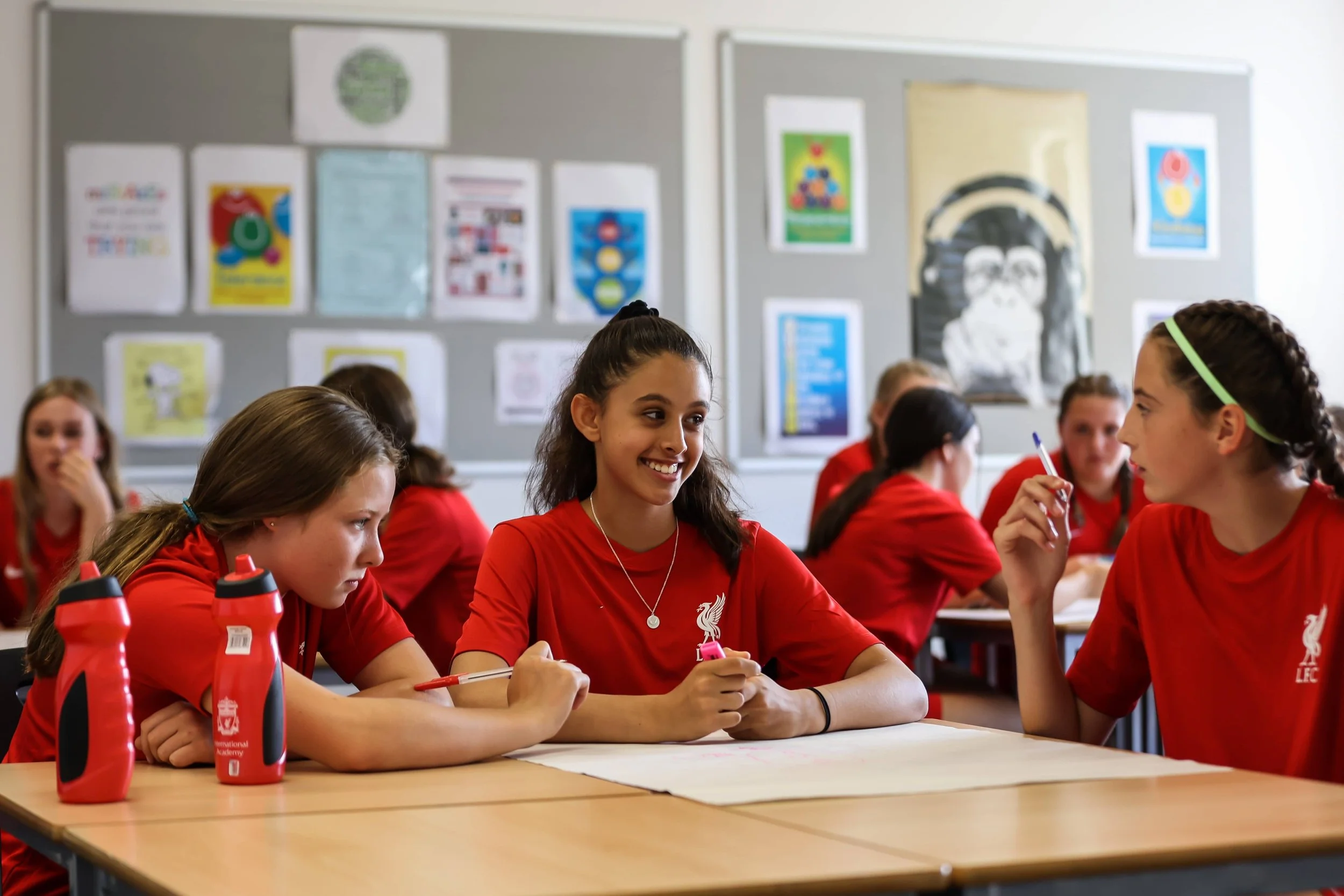 Girls in the classroom on LFC Camp in England