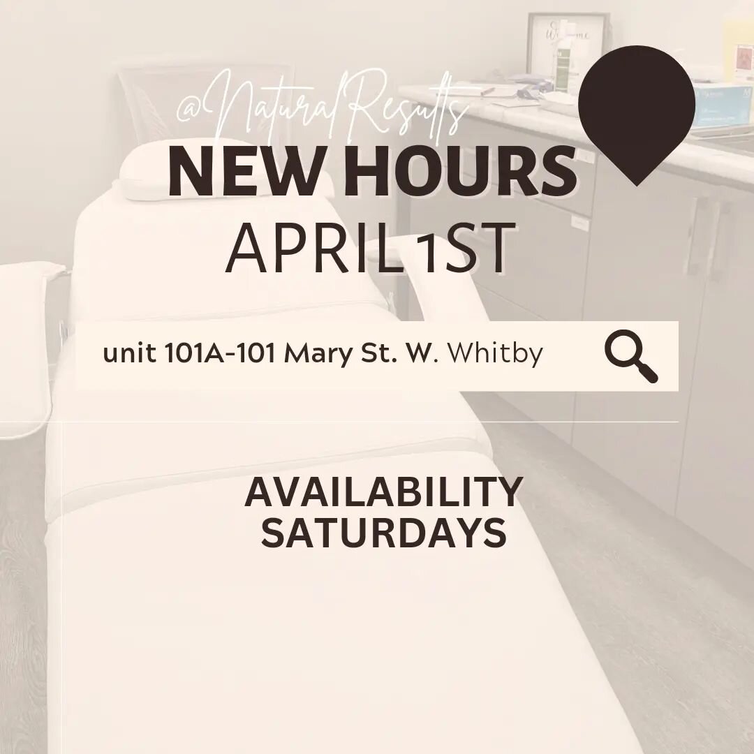 Our hours are changing! We are excited to offer Saturday availability at our Whitby location starting April 1st 🌸

As a reminder, the month of April does have limited availability with only 2 Saturdays open for appointments. 

Please book an early a