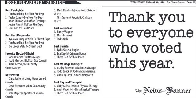 Screenshot of Best Physical Therapist awards