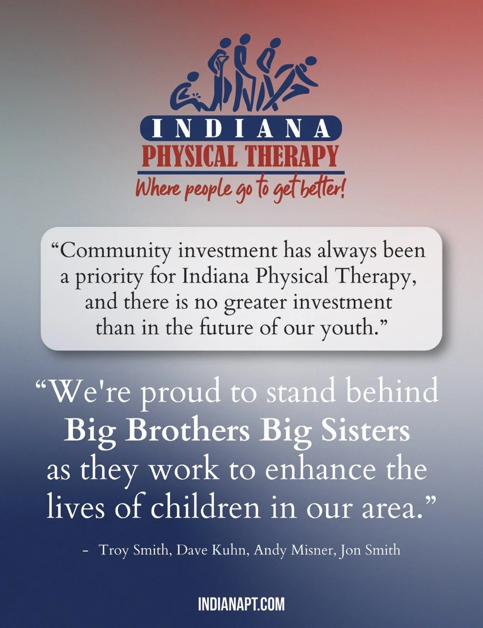 Indiana Physical Therapy Big Brothers Big Sisters Sponsorship Ad