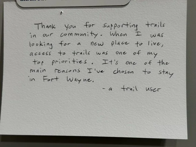 Sponsorship thank you card for IPT from Fort Wayne Trails User