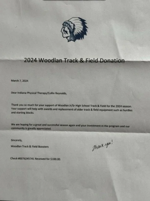 Woodlan Track and Field sponsorship thank you letter