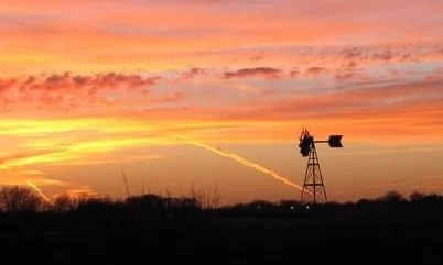 Midwest sunset and windmill