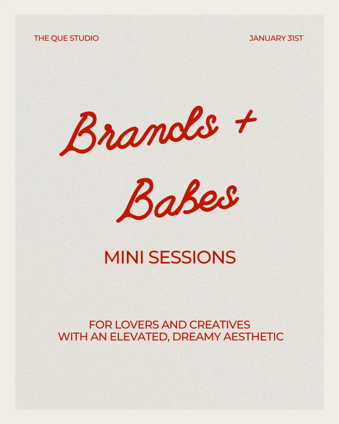 I&rsquo;m hosting Brands &amp; Babes Mini Sessions at @thequestudio featuring their dreamy pink draping and floral setup. 

Think editorial, elevated, and full of personality&mdash;perfect for couples who want something modern or brands craving fresh