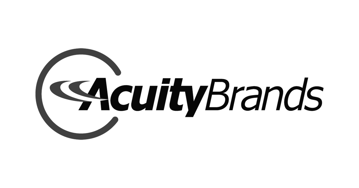 Logo de la marque Acuity Brands en noir et blanc, avec une tête de cercle partiellement ouverte à gauche et un chemin stylisé à l’intérieur.