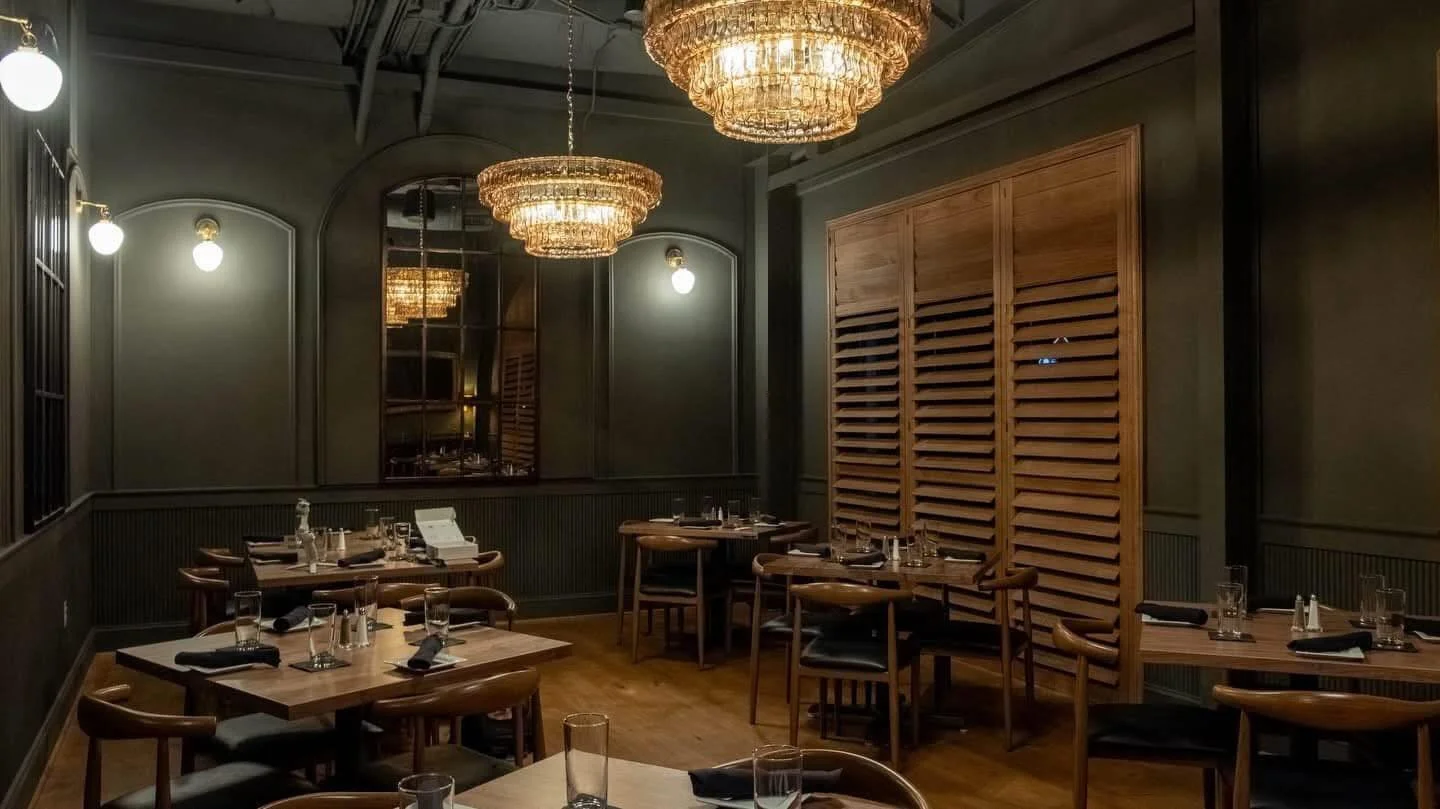 We recently finished up the Hanley Room, the private dining space inside The Butcher&rsquo;s Son, Chesapeake location. The details in this room like the stunning wood floors by @top.floors ,custom built blinds, and handmade tabletops by @benevolent_d