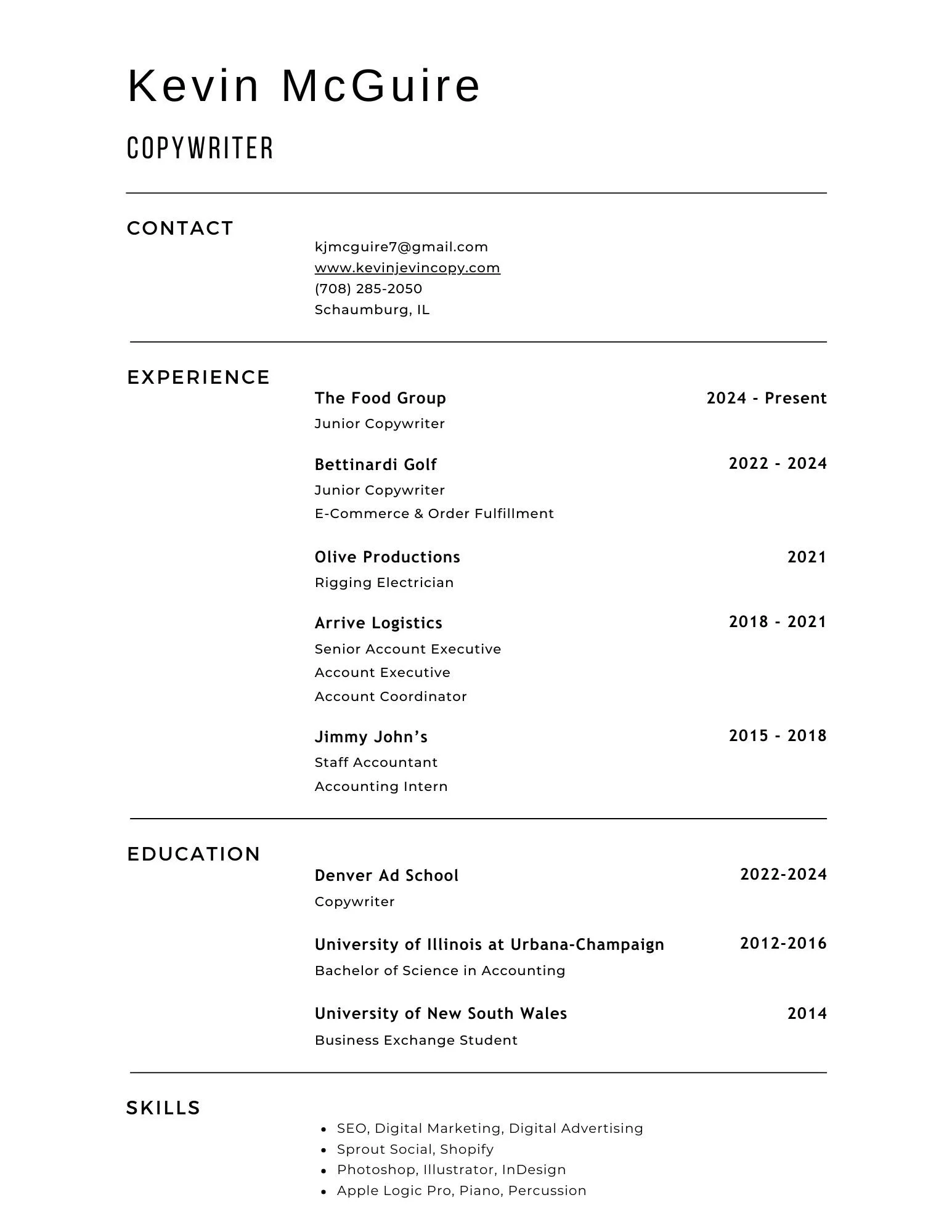Kevin McGuire - Copywriter - Resume