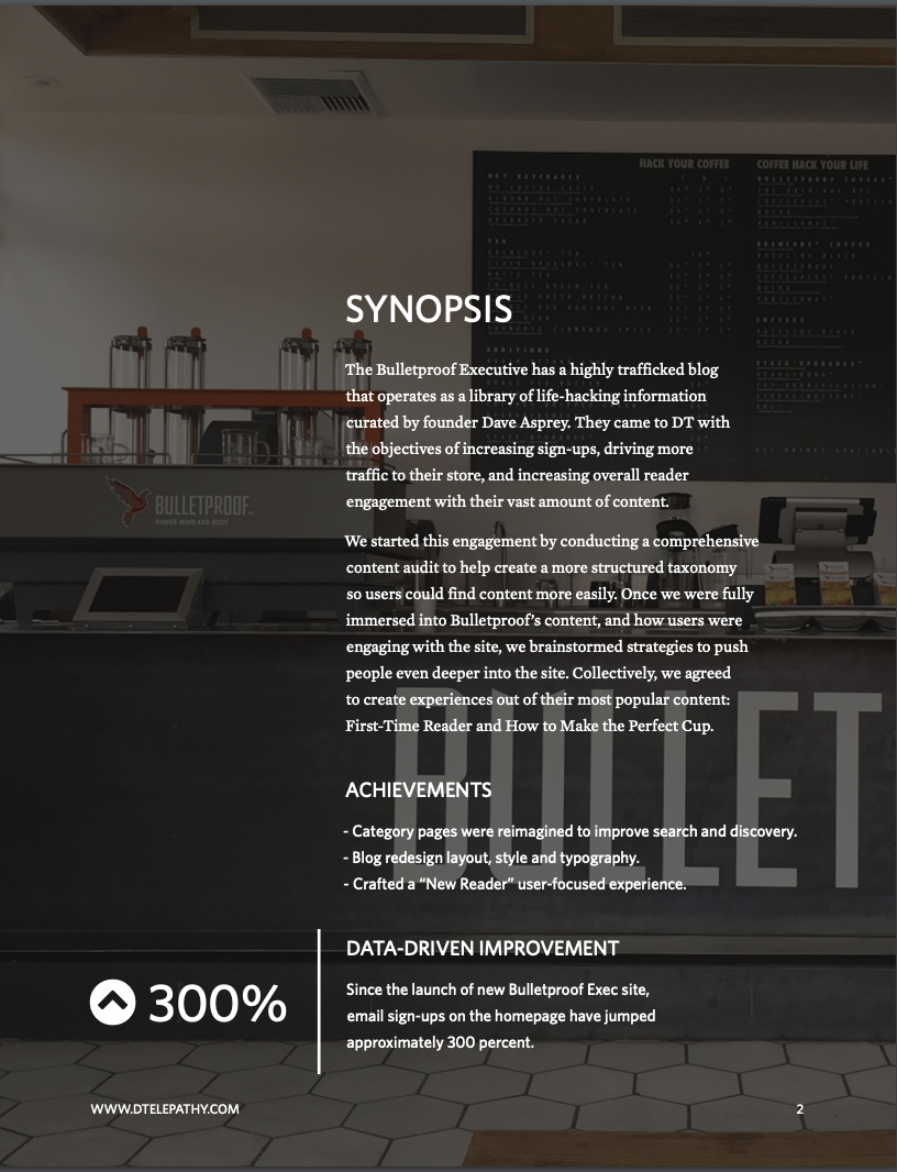 Digital Telepathy: Case Study, Bulletproof, page 2