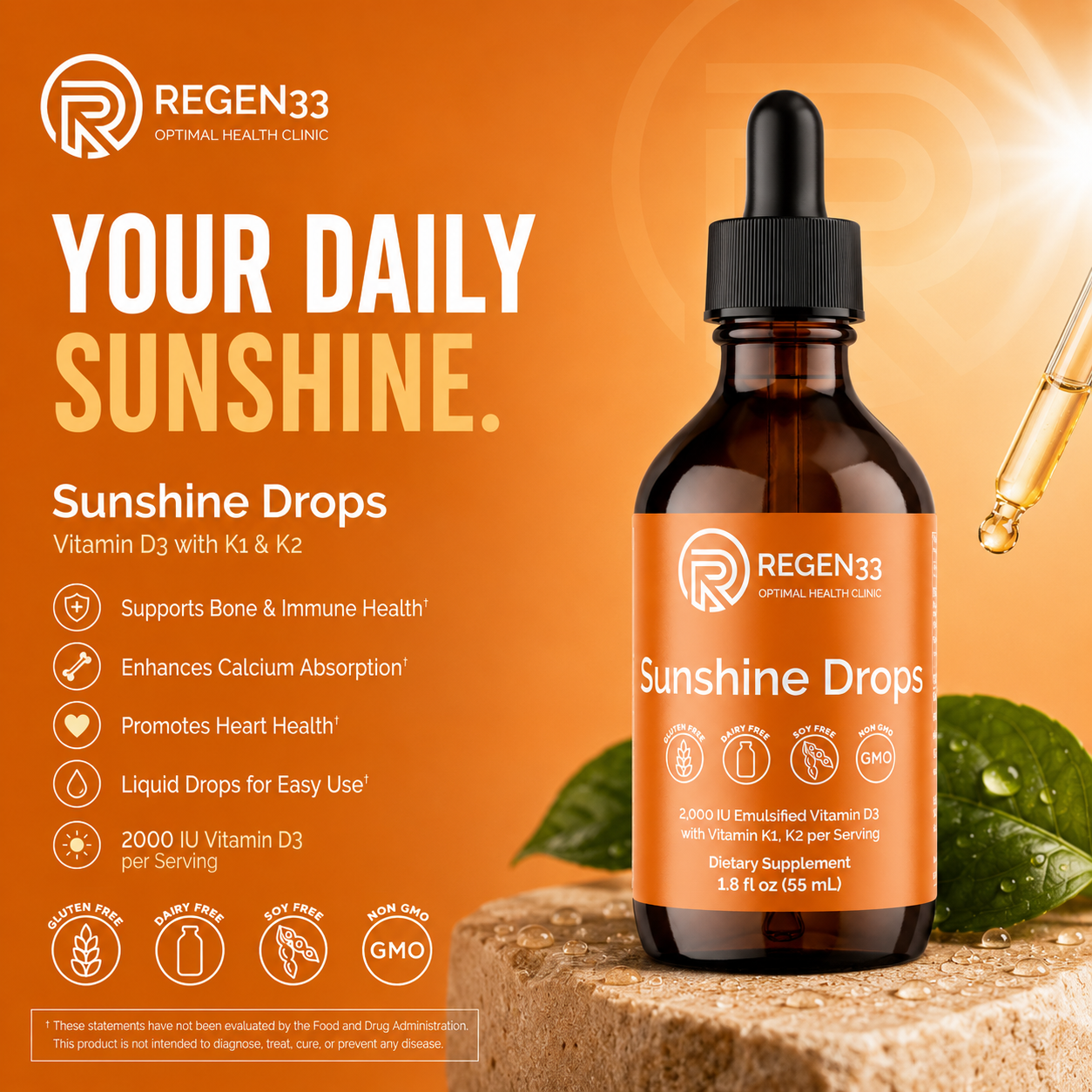 Sunshine Drops: Essential D3 + K1/K2 Support for Bone Strength, Immunity &amp; Heart Health
