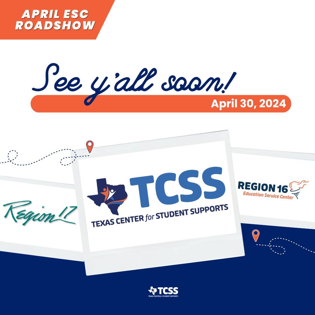 The countdown is over - it's time for Region 16 and 17! We're on our way to an unforgettable experience filled with learning, growth, and inspiration.

#TCSSRoadshow #TCSSAprilESCRoadshow #EducationForAll #education #EducationMatters #texaseducation 