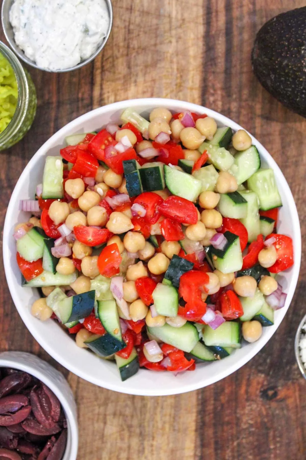 cucumber and tomato salad for chicken pita wraps.