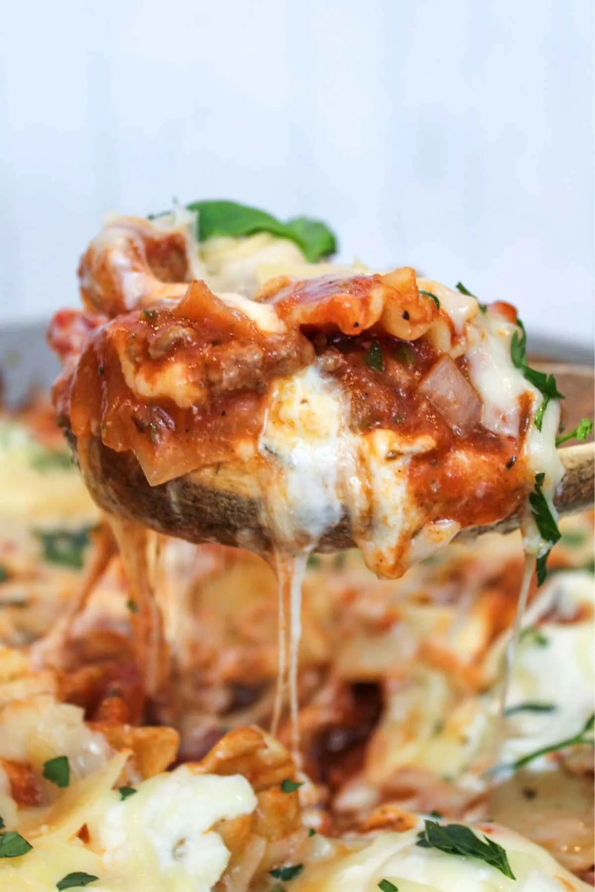 cheese pull for a one pot lasagna recipe.