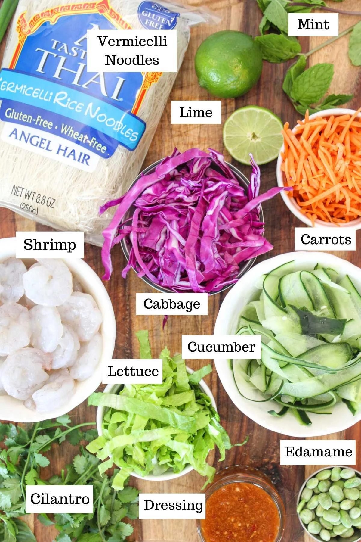 ingredients for spring roll in a bowl dinner.