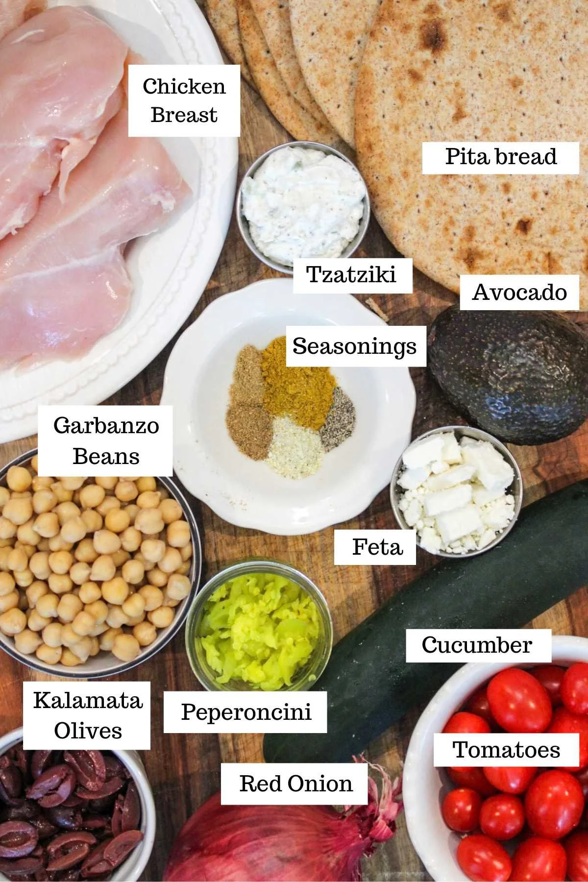 ingredients to make chicken pita wraps.