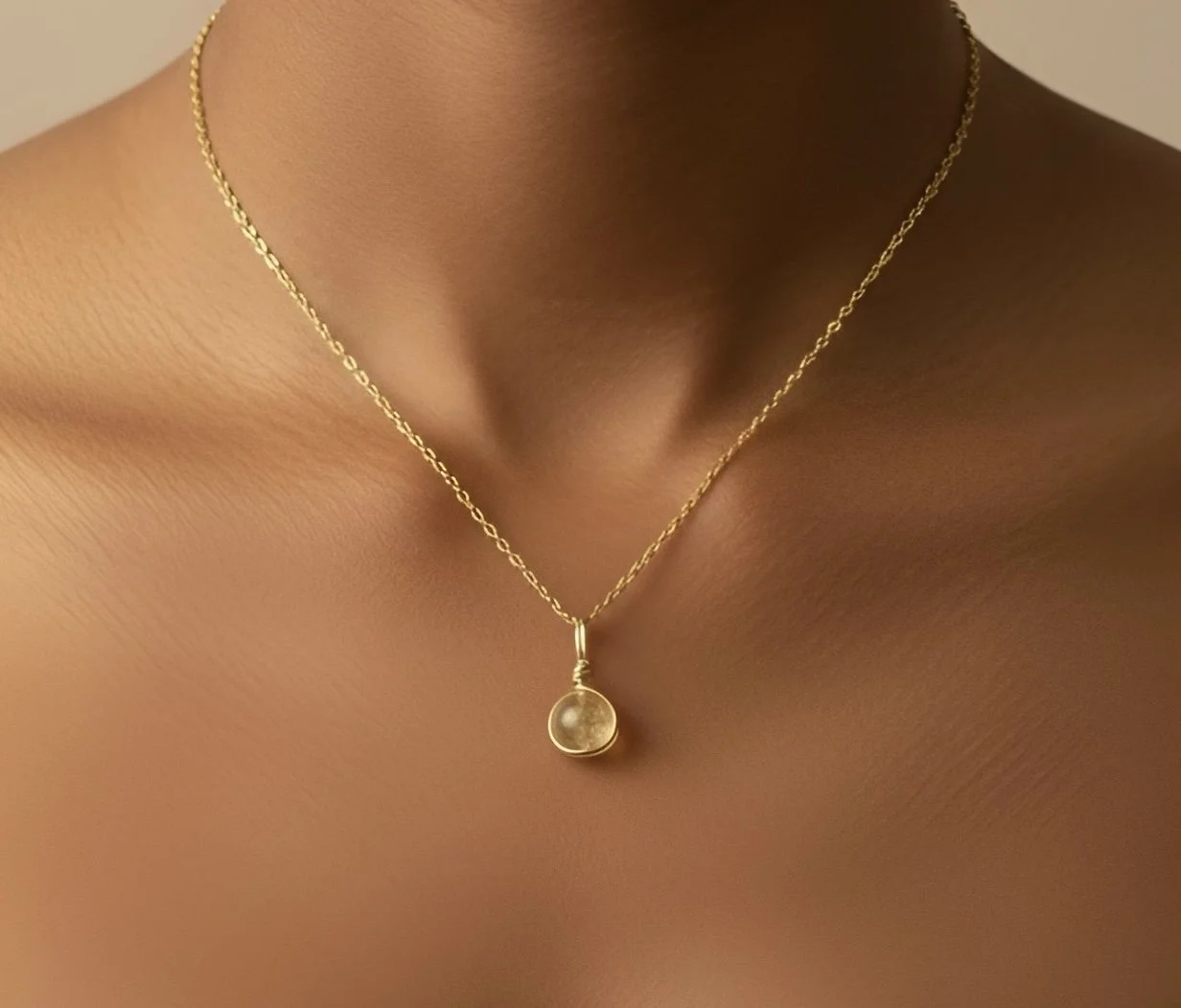 The Citrine Crystal Sphere Necklace - Gold
