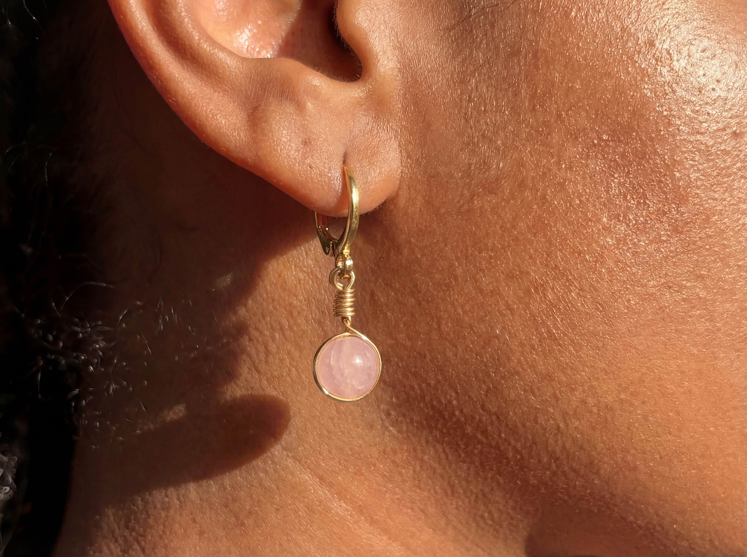 The Kunzite Sphere Huggie Hoop Earrings - Gold