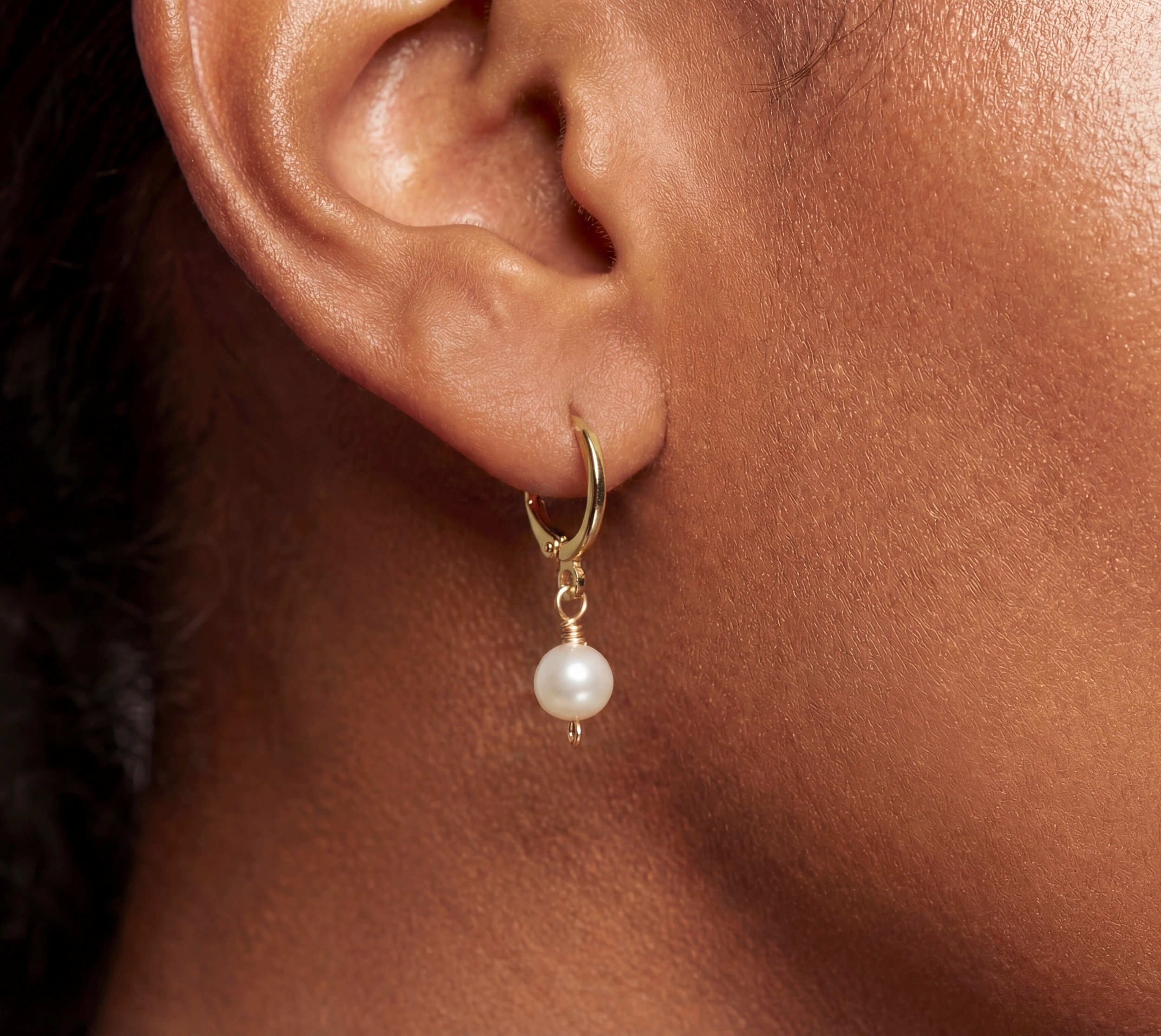 The Dainty Pearl Huggie Hoop Earrings Gold