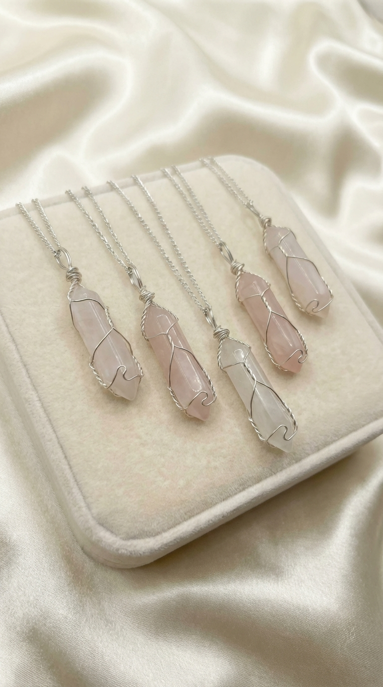The Rose Quartz Crystal Point Necklace - Silver