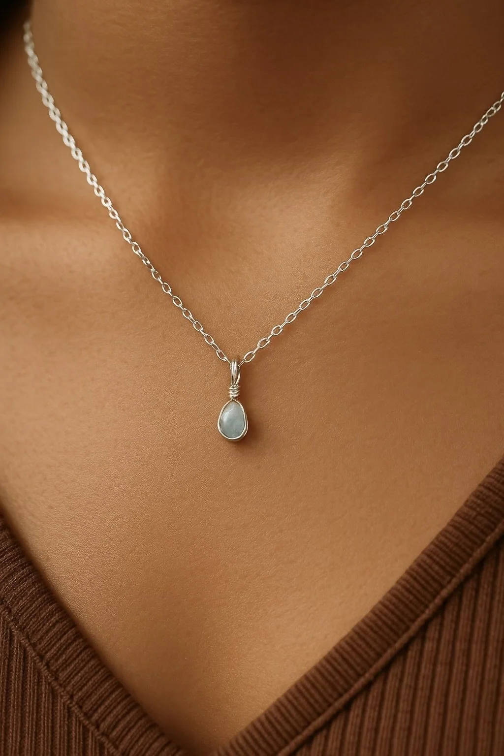 The Aquamarine Crystal Nugget Wrap Necklace - Silver
