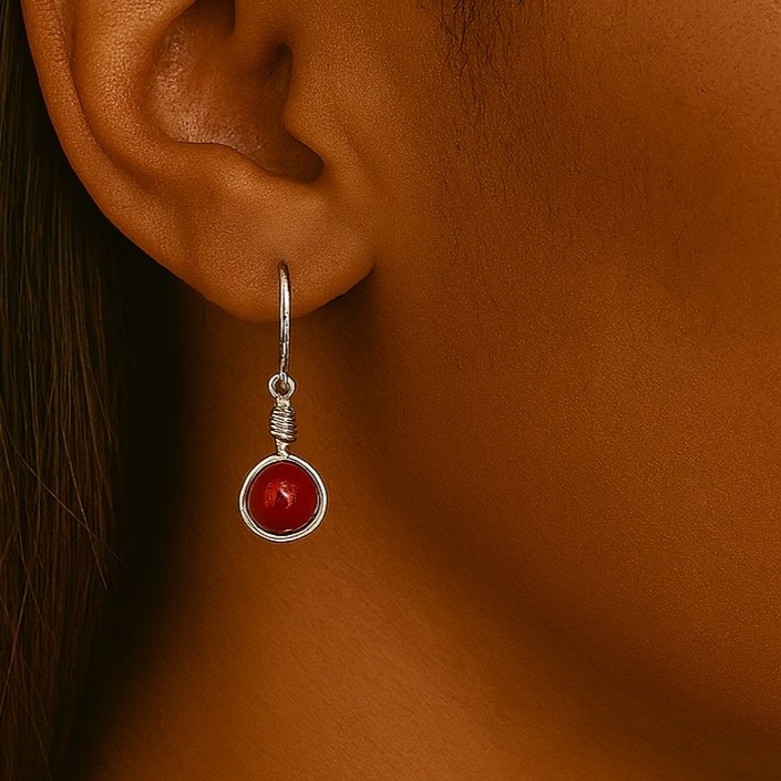 The Carnelian Huggie Hoops - Silver