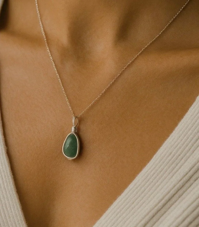 The Green Aventurine Nugget Wrap Crystal Necklace - Silver