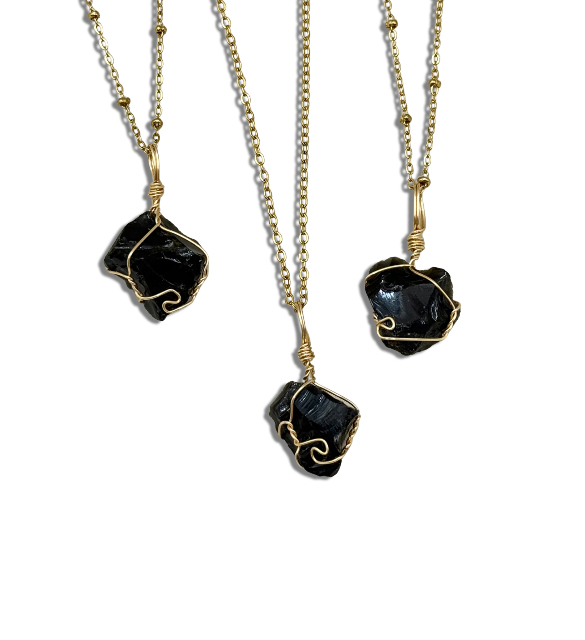 The Dainty Raw Obsidian Crystal Necklace  - Gold