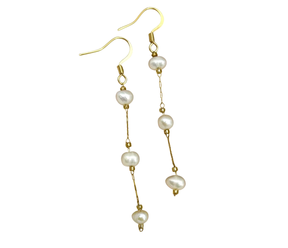 The Three Pearl Drop Earrings - Gold