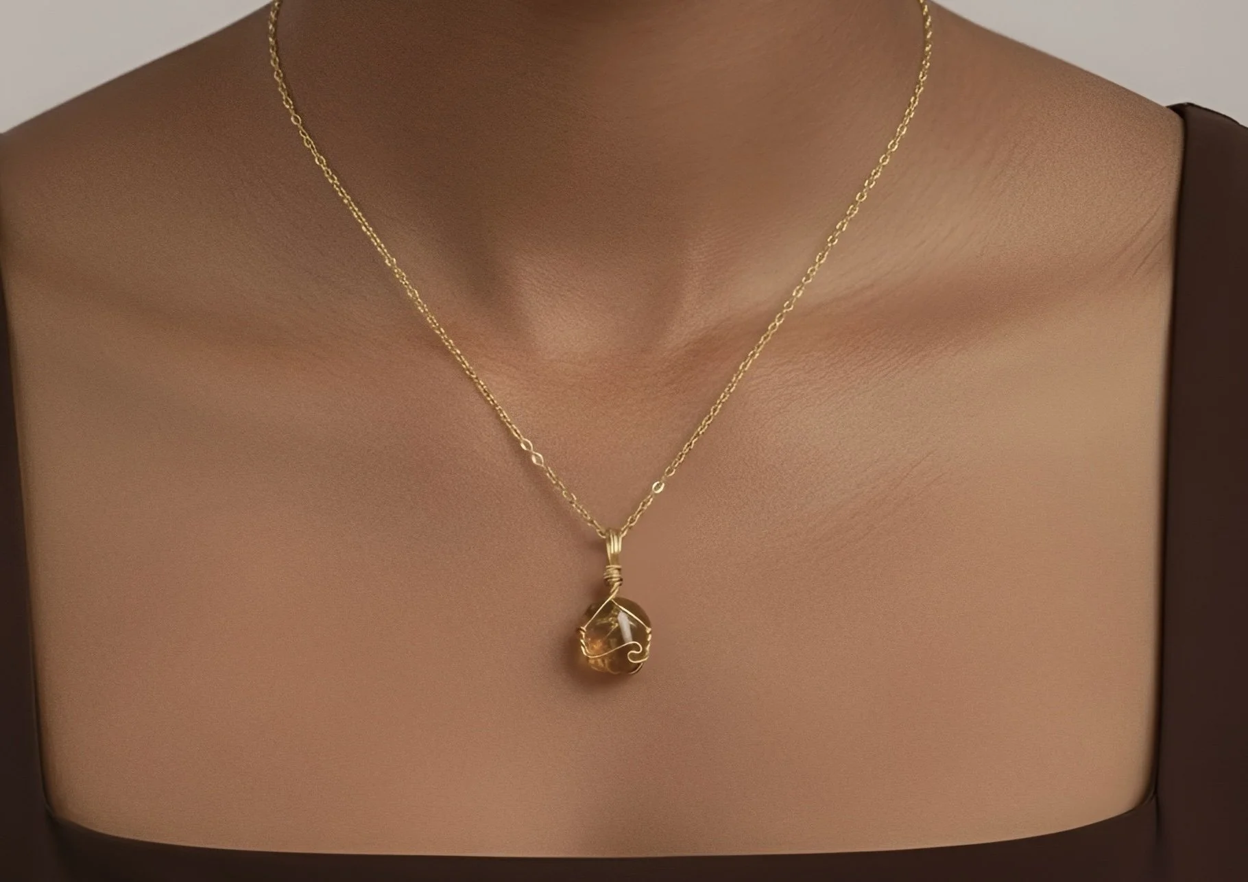 The Dainty Citrine Crystal Necklace - Gold