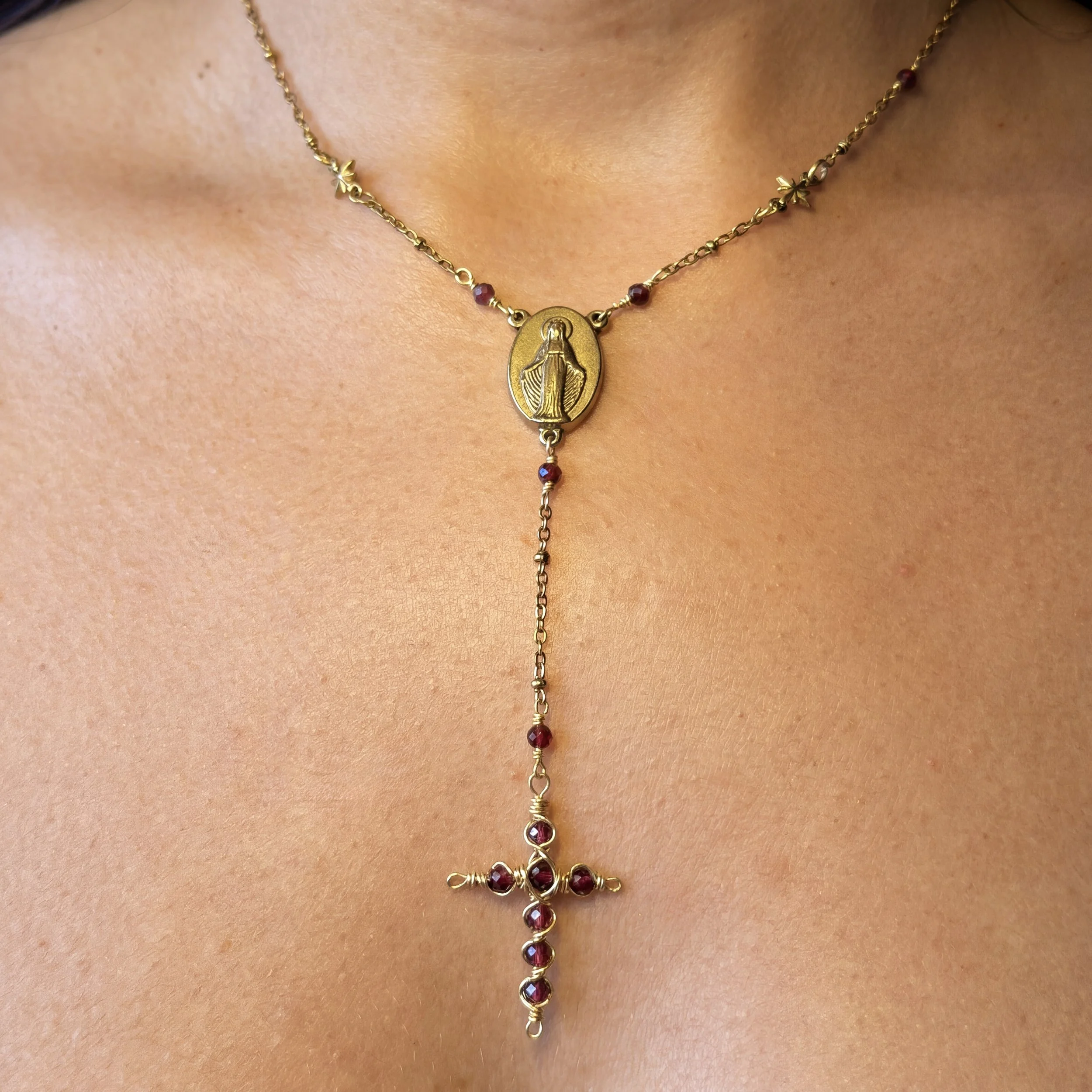 The Garnet Cross Rosary Necklace