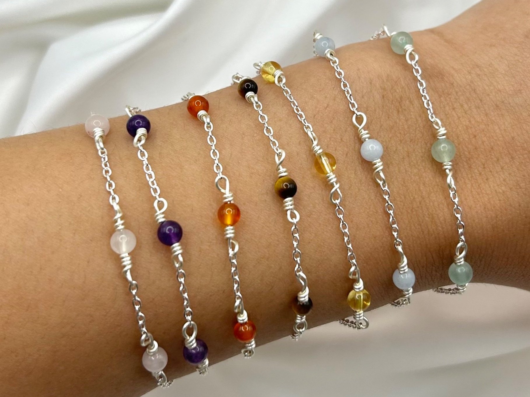 The Three Bead Crystal Bracelets - Silver